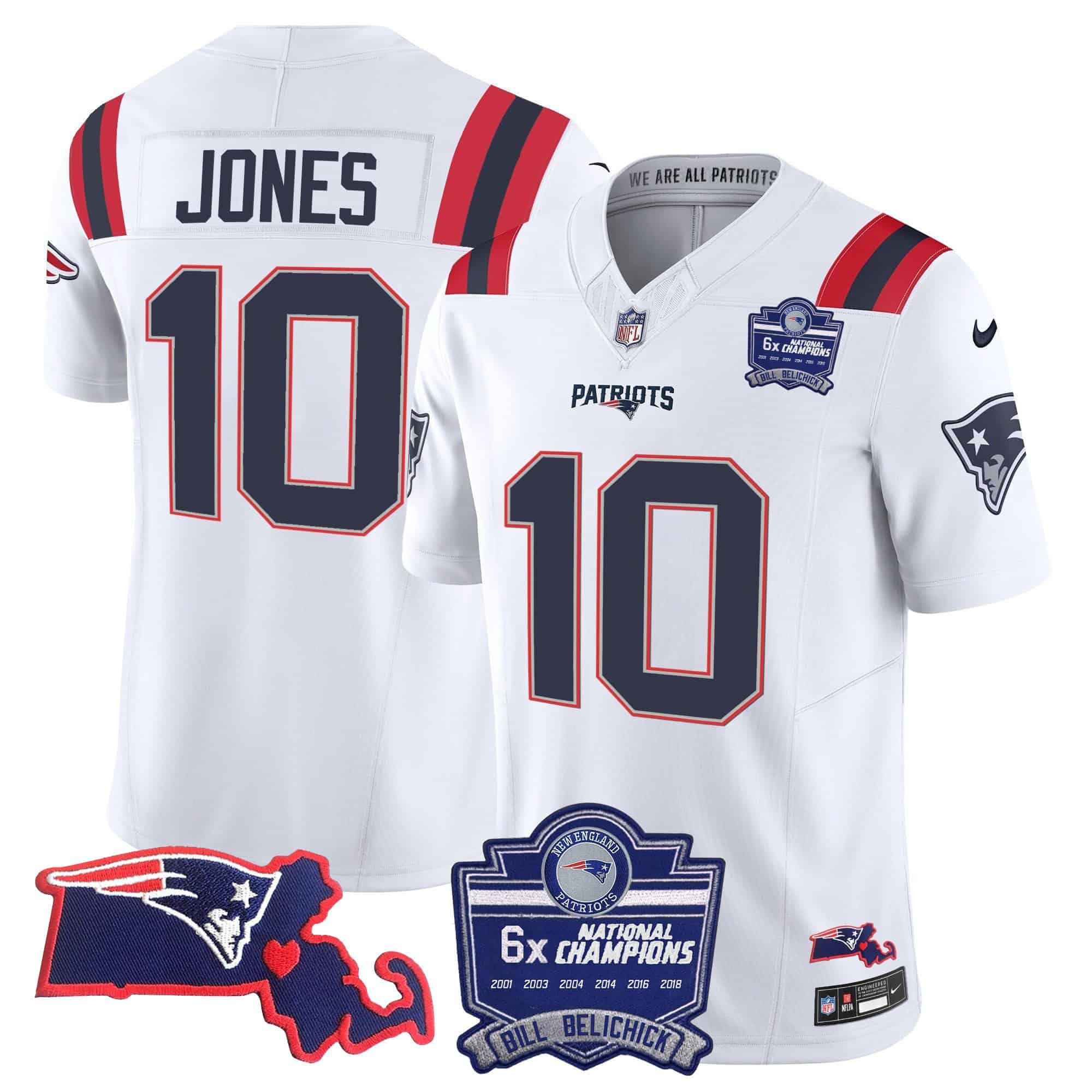 Men New England Patriots #10 Jones White 2024 Nike 6x Champions Patch Vapor Limited NFL Jersey->indianapolis colts->NFL Jersey